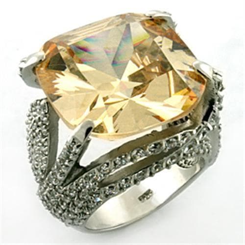 Sterling Silver Champagne CZ Cushion Halo Cocktail Ring
