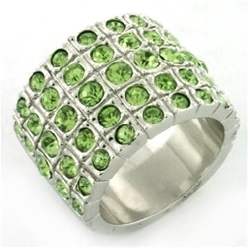 Brass Silver Peridot Green Crystal Grid Wide Band Ring
