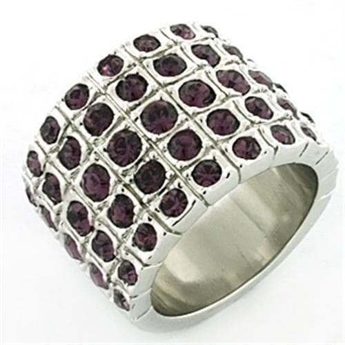 Brass Silver Purple Amethyst Crystal Grid Wide Band Ring