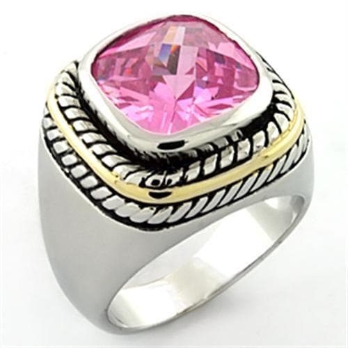 Brass Silver Two Tone Pink CZ Cushion Cable Ring