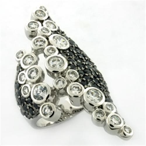 Brass Silver CZ Bubble Bezel Cluster Cocktail Ring