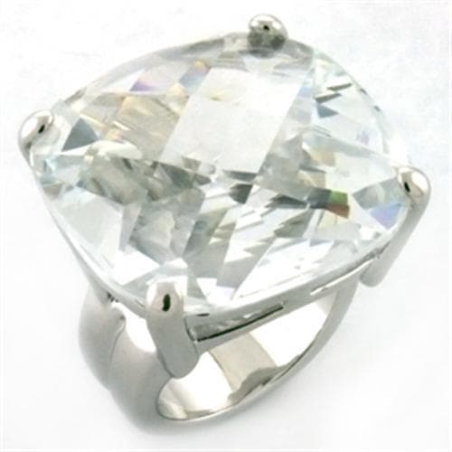 Brass Silver Clear CZ Large Cushion Solitaire Cocktail Ring