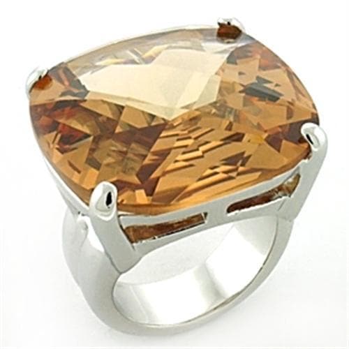 Brass Silver Champagne CZ Large Cushion Solitaire Cocktail Ring
