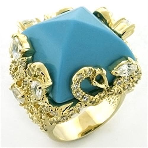 Brass Gold Turquoise CZ Square Filigree Cocktail Ring