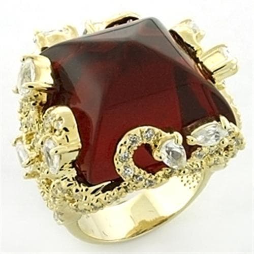 Brass Gold Dark Garnet CZ Square Filigree Cocktail Ring