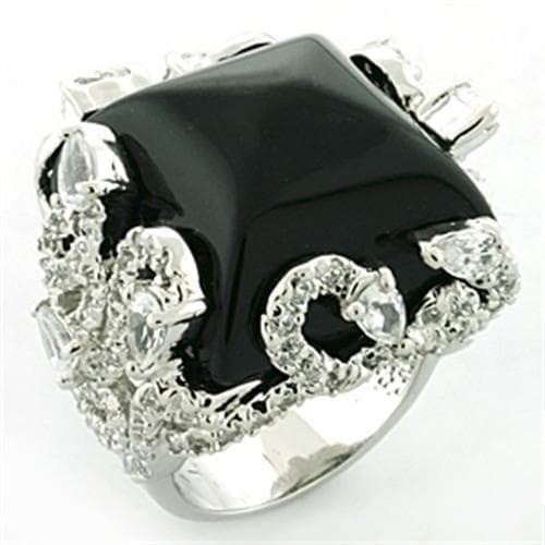Brass Silver Black Onyx CZ Square Filigree Cocktail Ring