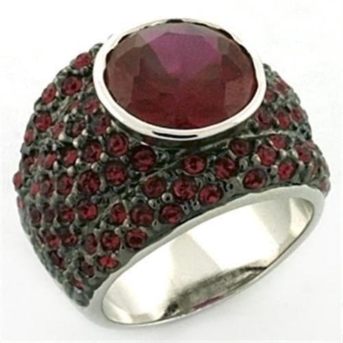 Brass Silver Dark Garnet Red CZ Pave Dome Cocktail Ring
