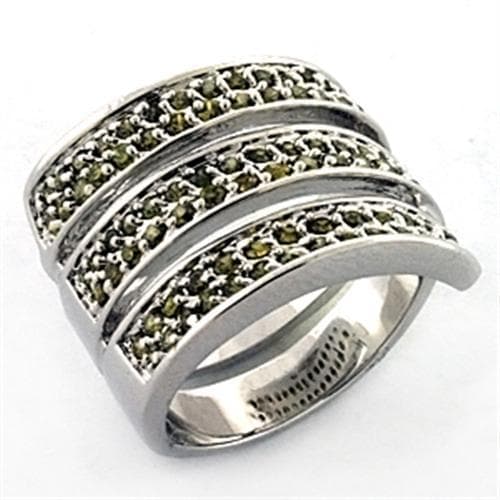 Brass Silver Olive Green CZ Multi Row Band Ring