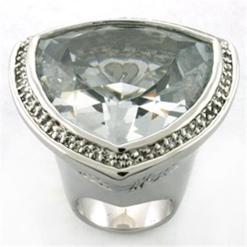 Brass Silver Clear CZ Trillion Heart Halo Cocktail Ring