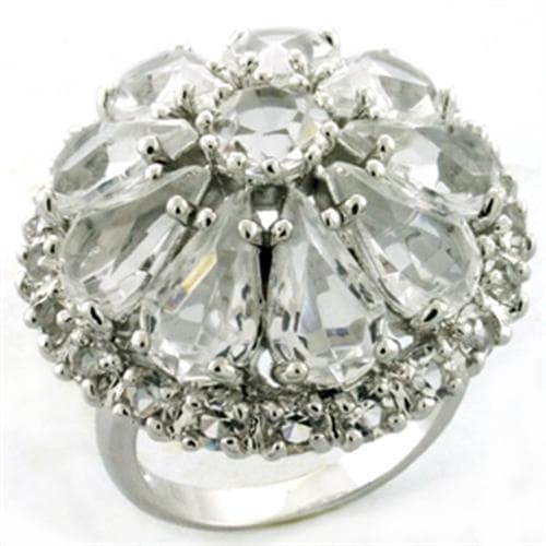 Brass Silver CZ Crystal Cluster Dome Cocktail Ring
