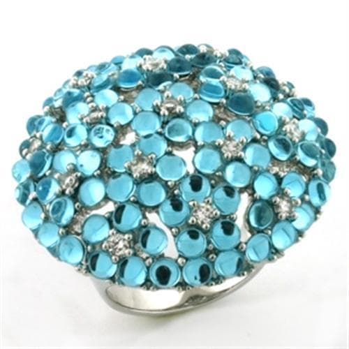 Brass Silver Turquoise Blue CZ Pave Dome Cocktail Ring