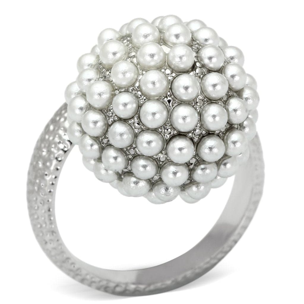 Brass Silver Pearl Cluster Dome Ring | The Stainless Jewelry