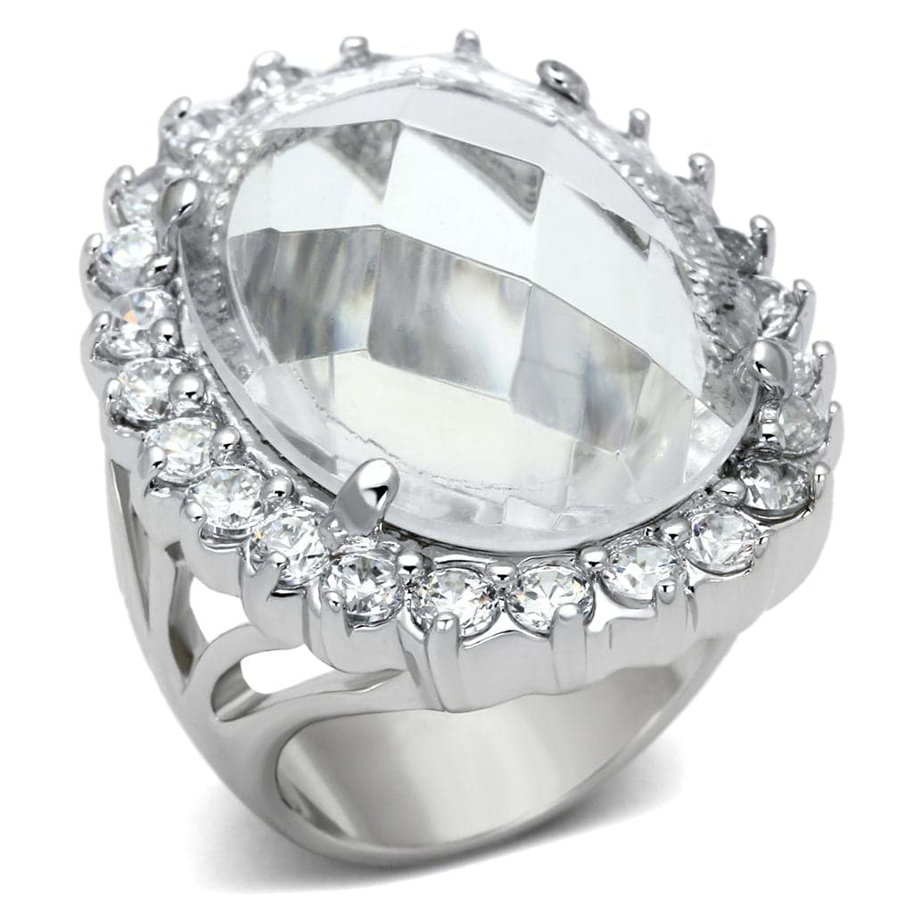 Brass Silver Clear CZ Oval Halo Cocktail Ring