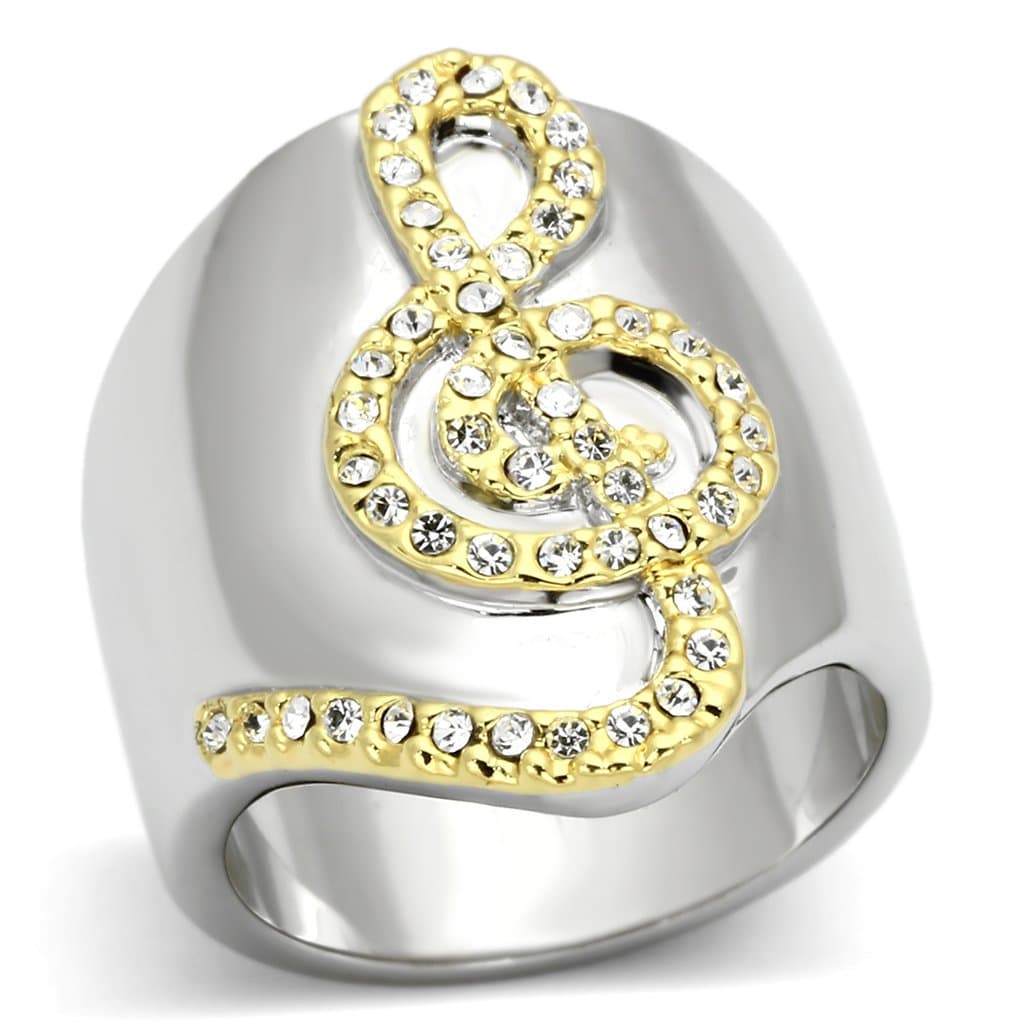 Brass Gold CZ Treble Clef Music Note Cocktail Ring