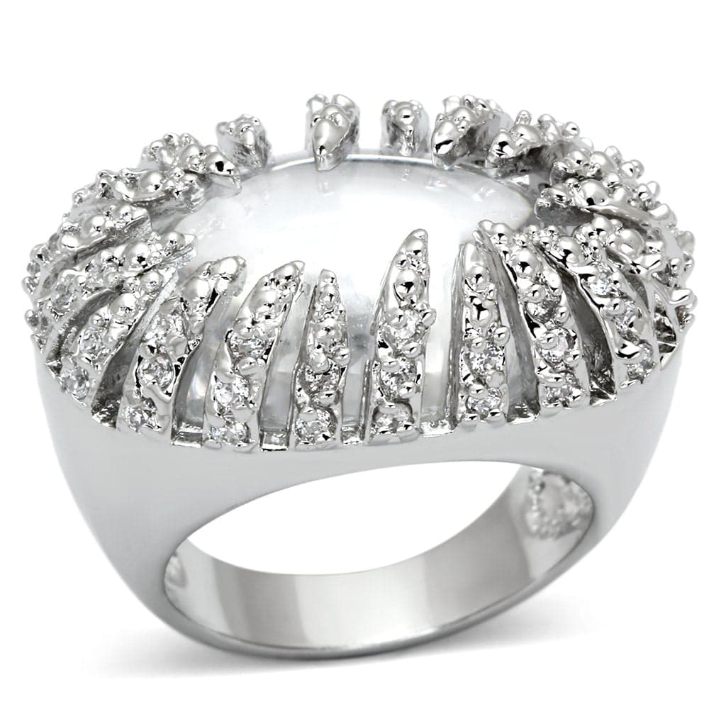 Brass Silver CZ Marquise Fan Dome Cocktail Ring
