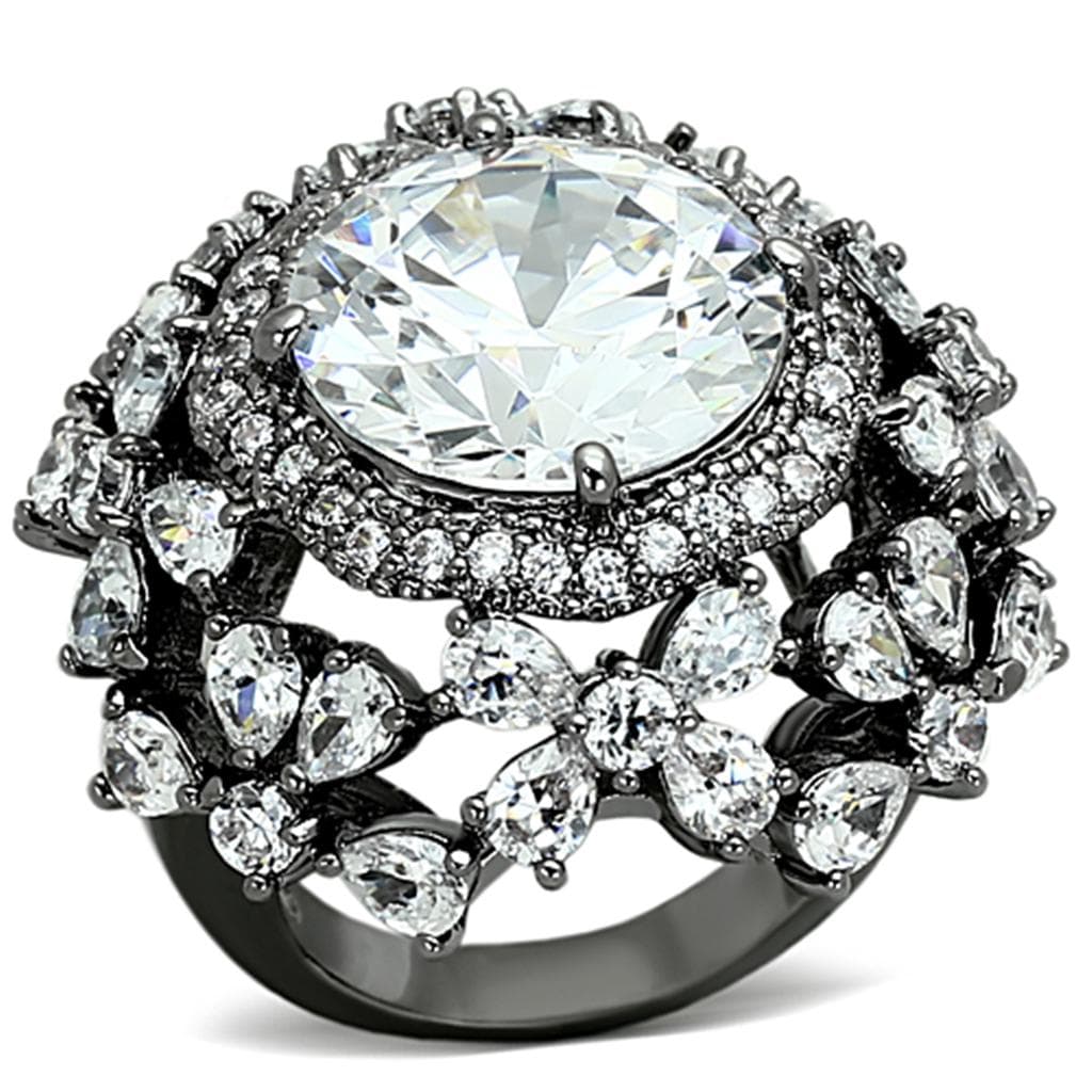 Brass Gunmetal CZ Round Halo Marquise Cluster Cocktail Ring