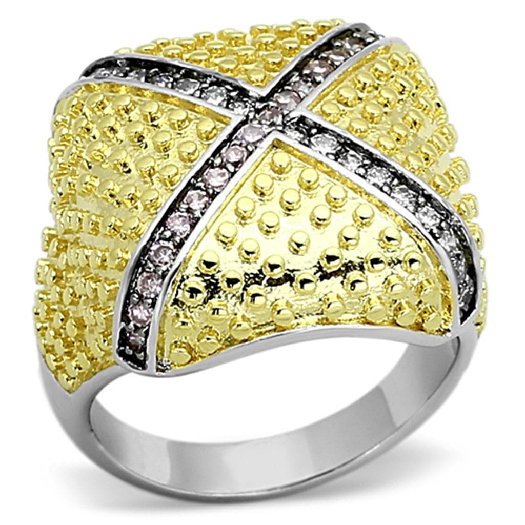 Brass Gold CZ X Cross Pave Dome Ring | The Stainless Jewelry