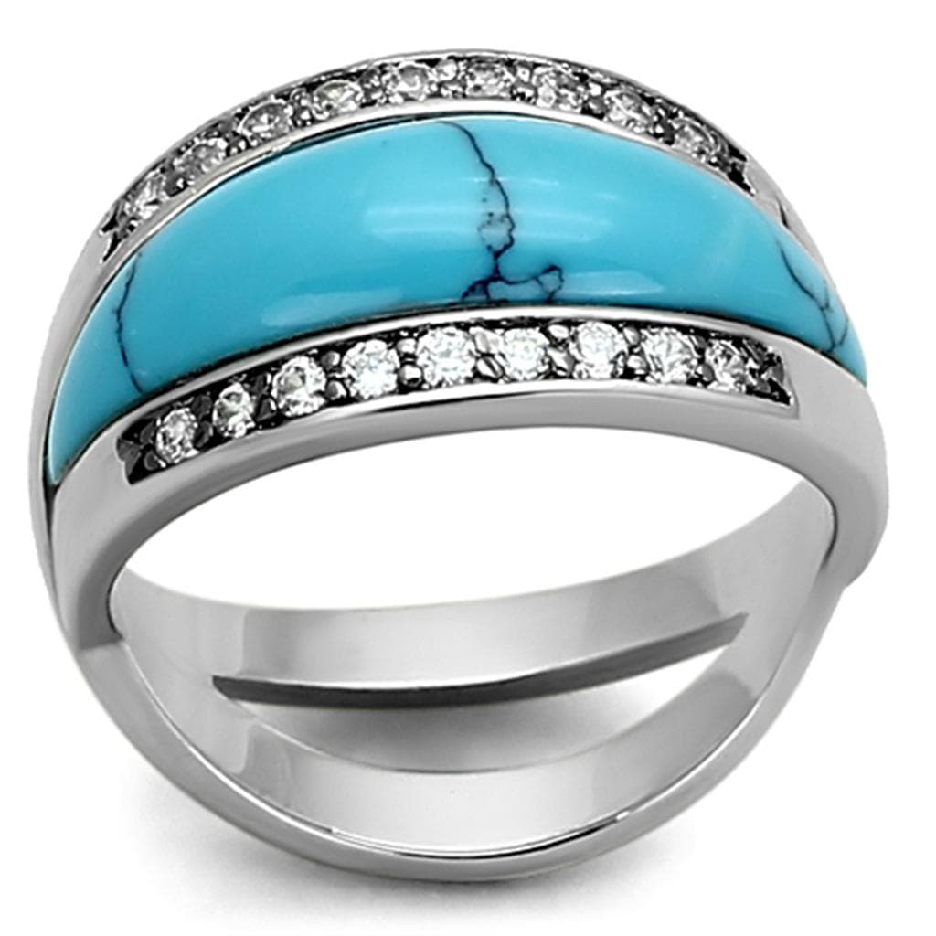 Brass Silver Turquoise CZ Channel Dome Ring