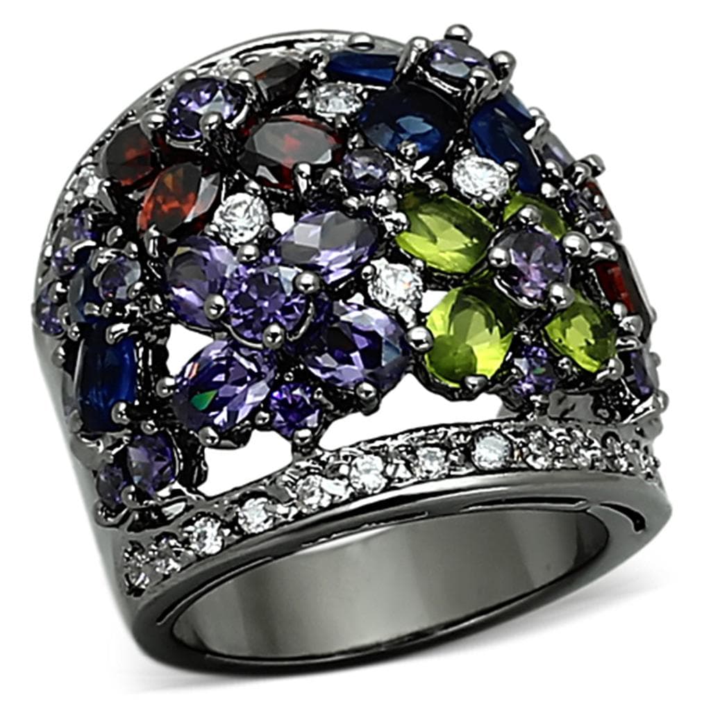 Brass Gunmetal Multi Color CZ Marquise Pave Dome Ring