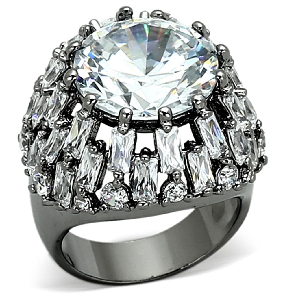 Brass Silver CZ Round Baguette Dome Cocktail Ring
