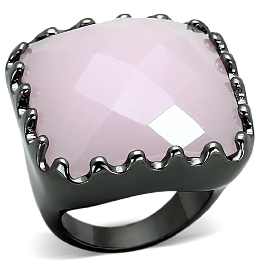 Brass Gunmetal Pink Quartz Faceted Square Crown Cocktail Ring