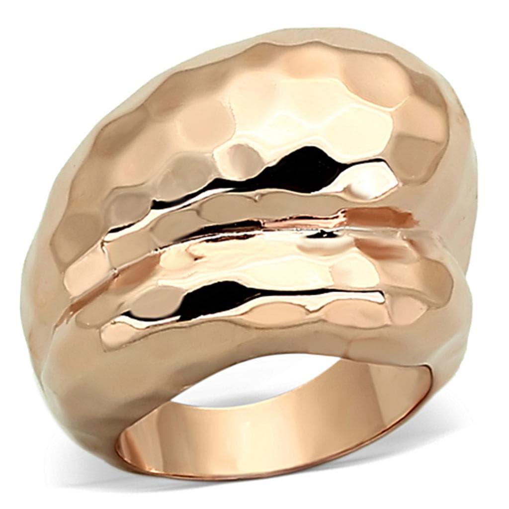 Brass Rose Gold Hammered Wave Dome Cocktail Ring