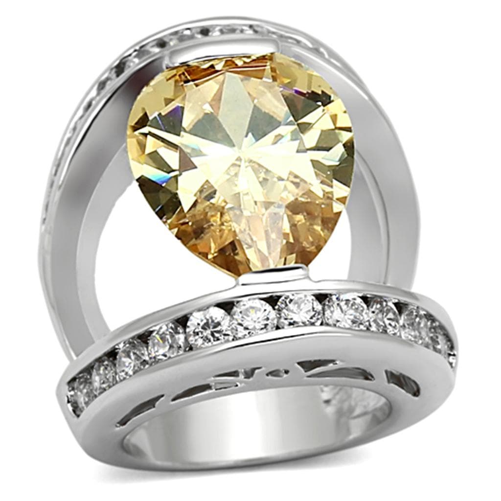 Brass Silver Champagne CZ Pear Channel Cocktail Ring