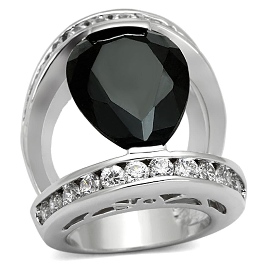 Brass Silver Black Onyx CZ Pear Channel Cocktail Ring
