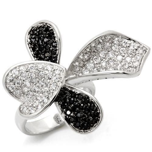 Brass Silver Black White CZ Butterfly Pave Cocktail Ring