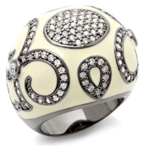 Brass Silver Ivory Enamel CZ Swirl Dome Cocktail Ring