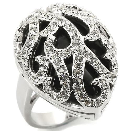 Brass Silver Black Enamel CZ Monogram Dome Cocktail Ring
