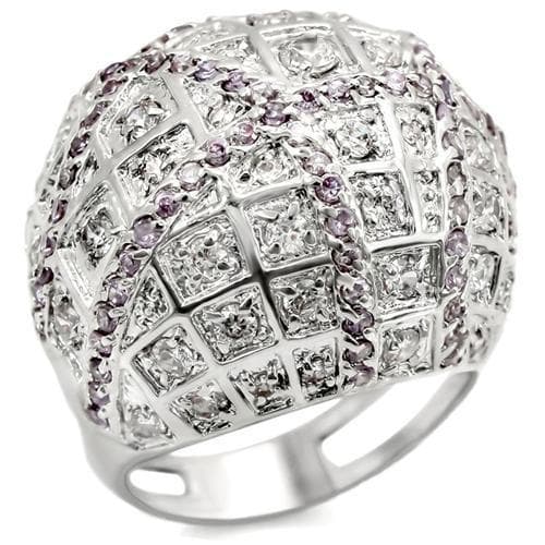 Brass Silver Pink CZ Grid Pattern Pave Dome Cocktail Ring