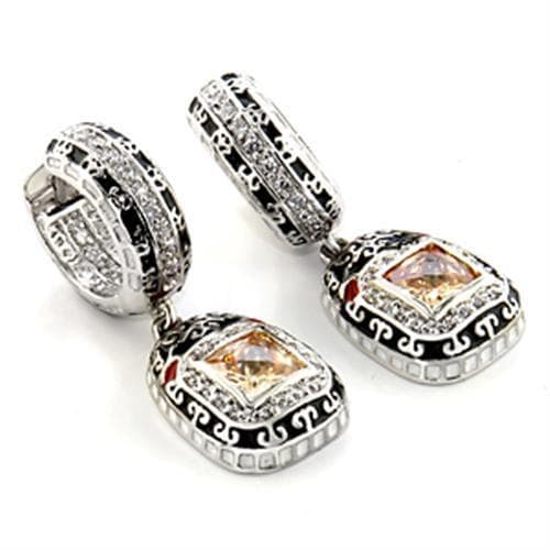 Brass Gunmetal Champagne CZ Greek Key Drop Earrings