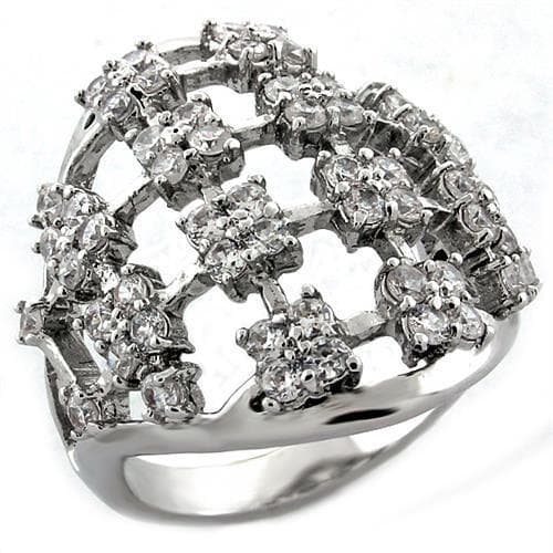 Brass Silver CZ Open Lattice Grid Dome Cocktail Ring