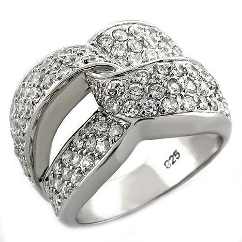 Sterling Silver CZ Heart Pave Crossover Ring