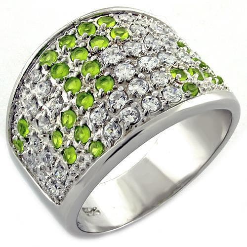 Sterling Silver Peridot Green CZ Pave Wide Band Ring