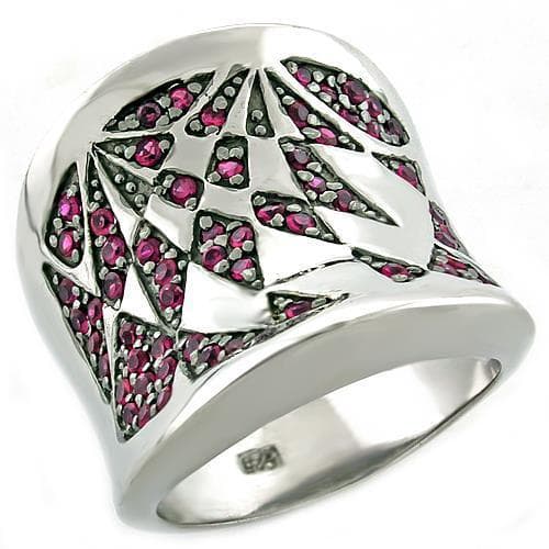 Sterling Silver Pink Ruby CZ Starburst Pave Dome Ring