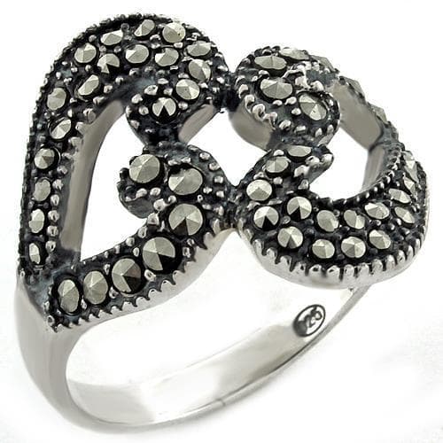 Sterling Silver Marcasite Interlocking Heart Ring