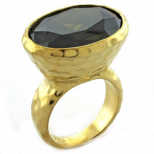 Sterling Silver Gold Smoky Quartz Oval Hammered Cocktail Ring
