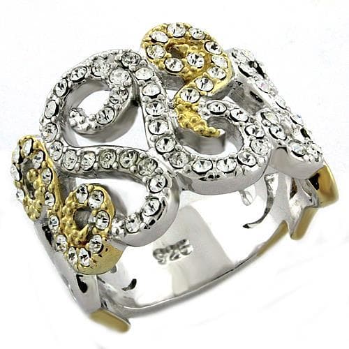 Sterling Silver Gold Two Tone CZ Swirl Masquerade Dome Ring