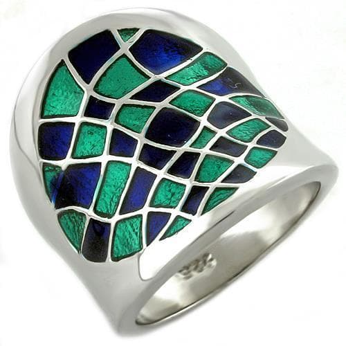 Sterling Silver Blue Green Enamel Mosaic Dome Ring