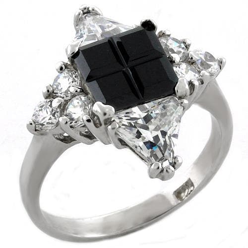 Sterling Silver Black CZ Princess Heart Solitaire Ring