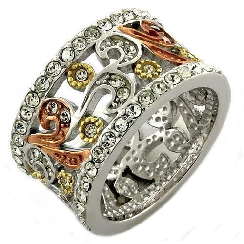 Sterling Silver Gold Rose Gold Tri Color CZ Scroll Filigree Ring