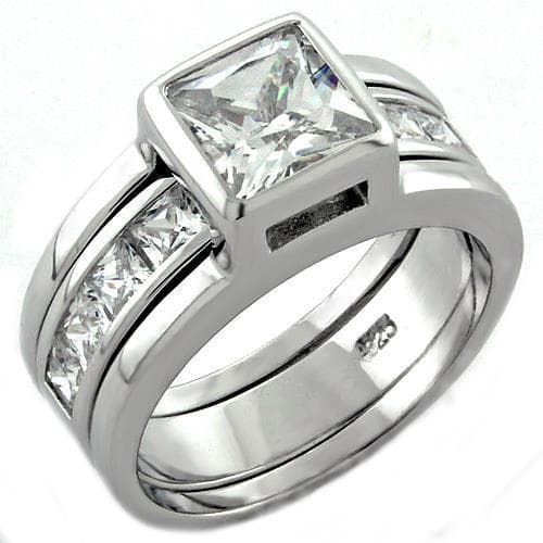 Sterling Silver CZ Princess Solitaire Channel Bridal Ring Ring
