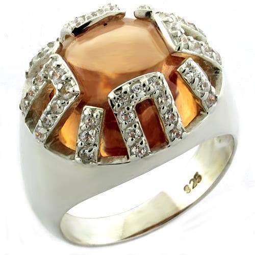 Sterling Silver Champagne CZ Octagon Art Deco Dome Ring