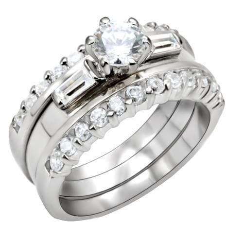 Sterling Silver CZ Emerald Baguette Triple Band Bridal Ring Ring