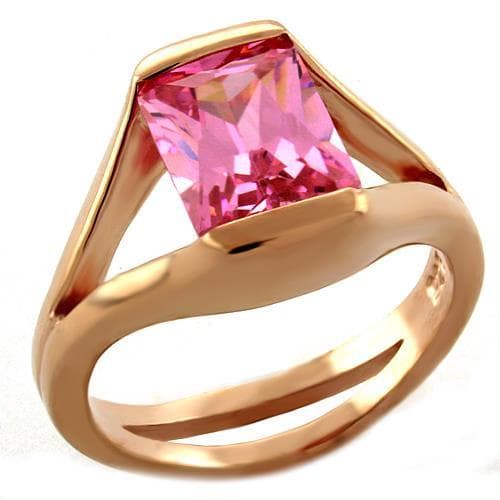 Sterling Silver Rose Gold Pink CZ Princess Bypass Cocktail Ring