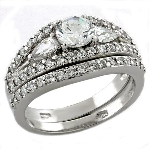 Sterling Silver CZ Round Pave Crossover Bridal Ring Set Ring