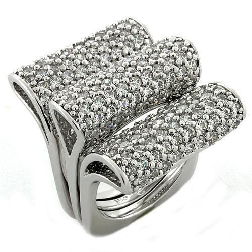 Sterling Silver CZ Pave Crossover Wide Band Ring