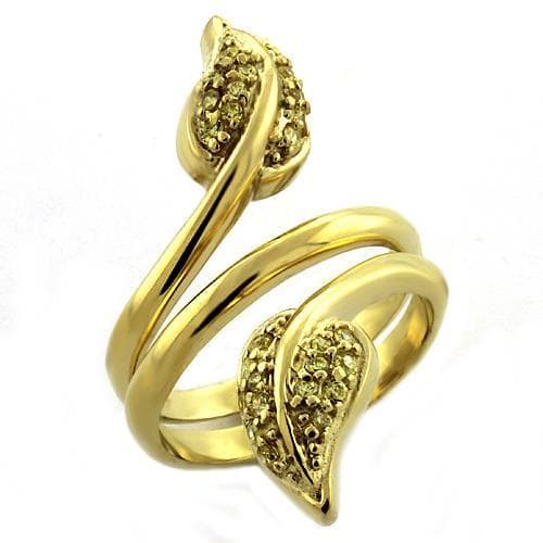 Sterling Silver Gold Yellow CZ Leaf Bypass Ring